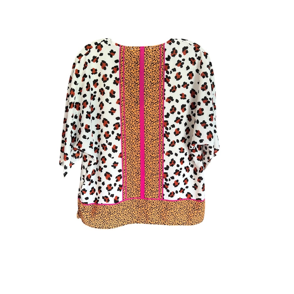 Renee C Womens Mixed Animal Print Kimono Sleeve Blouse Pink Orange Size Medium - Picture 2 of 10